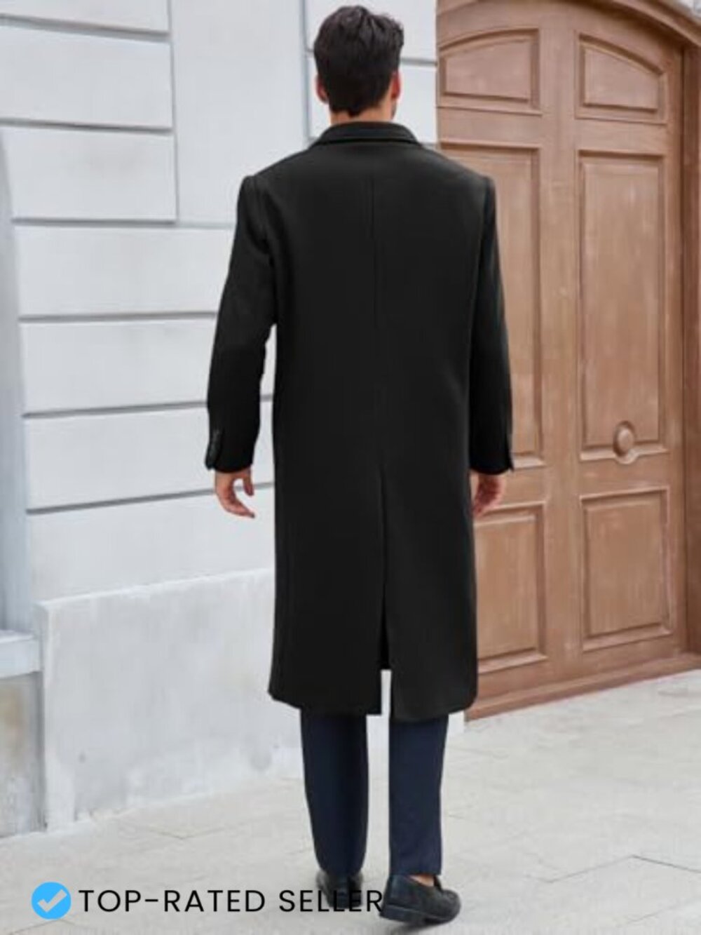 Wool Blend Notched Collar Long Trench Coat Double Breasted Winter Overcoat - Picture 4 of 5